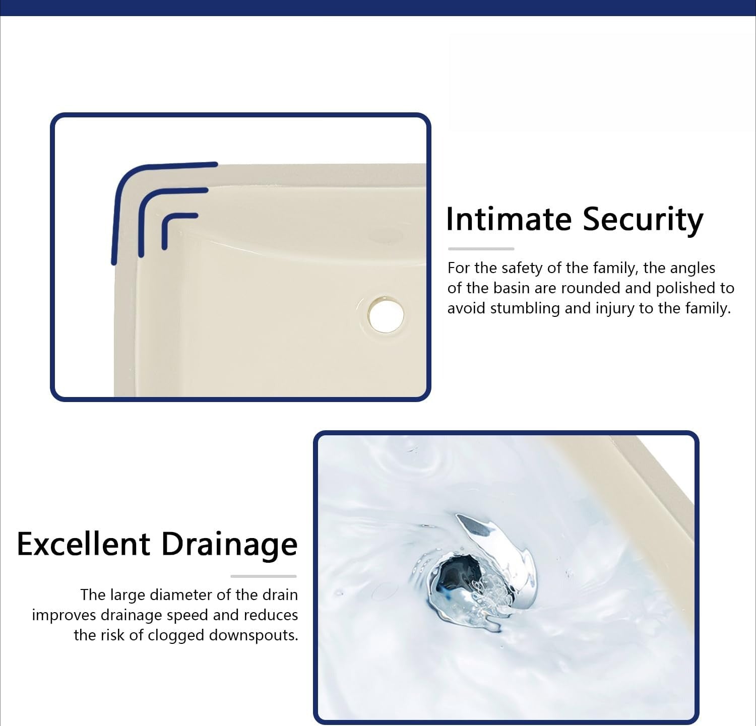 Bone Ceramic Rectangular Undermount Bathroom Sink