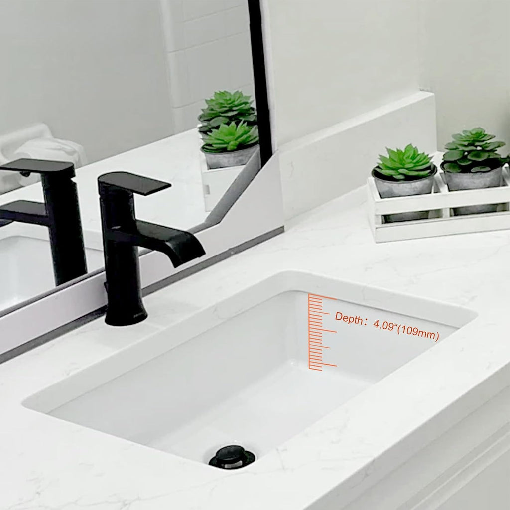 White Ceramic Undermount Rectangular Bathroom Sink