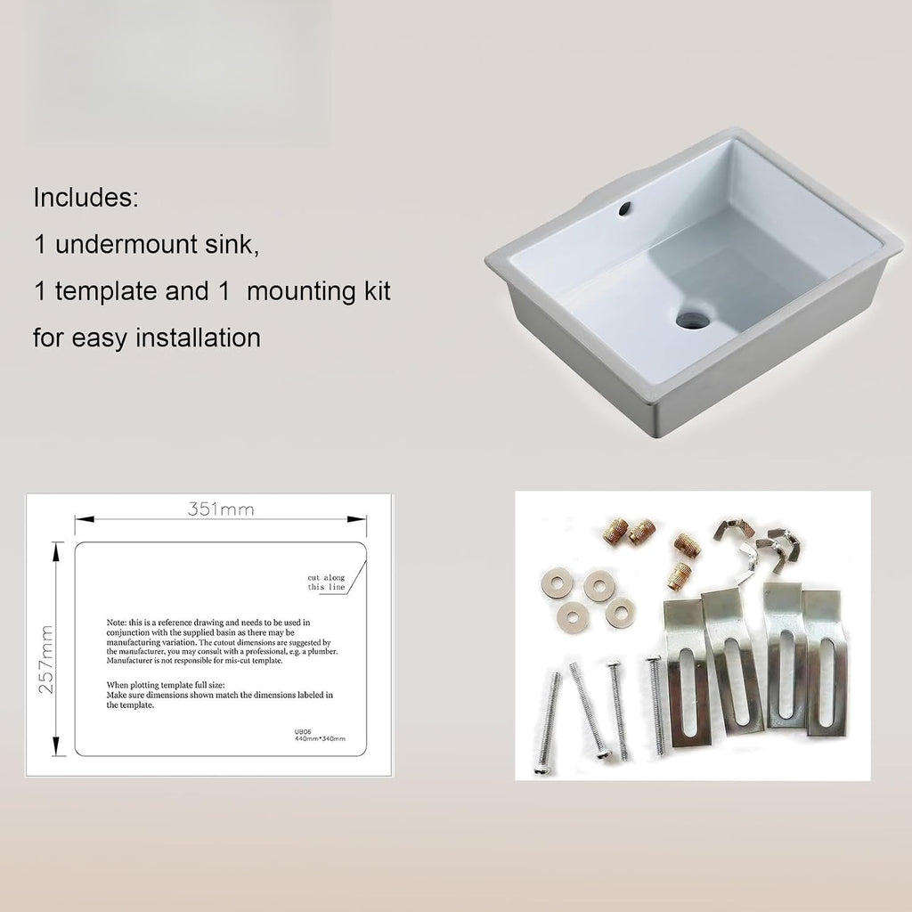 White Ceramic Undermount Rectangular Bathroom Sink