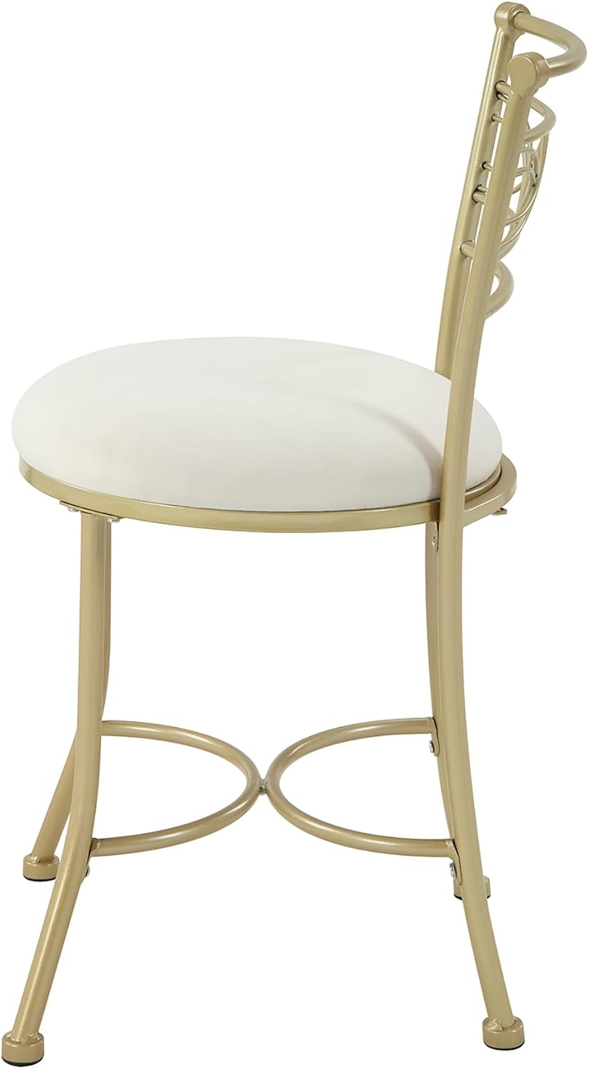 Gold Iron White Cushioned Art Vanity Stool