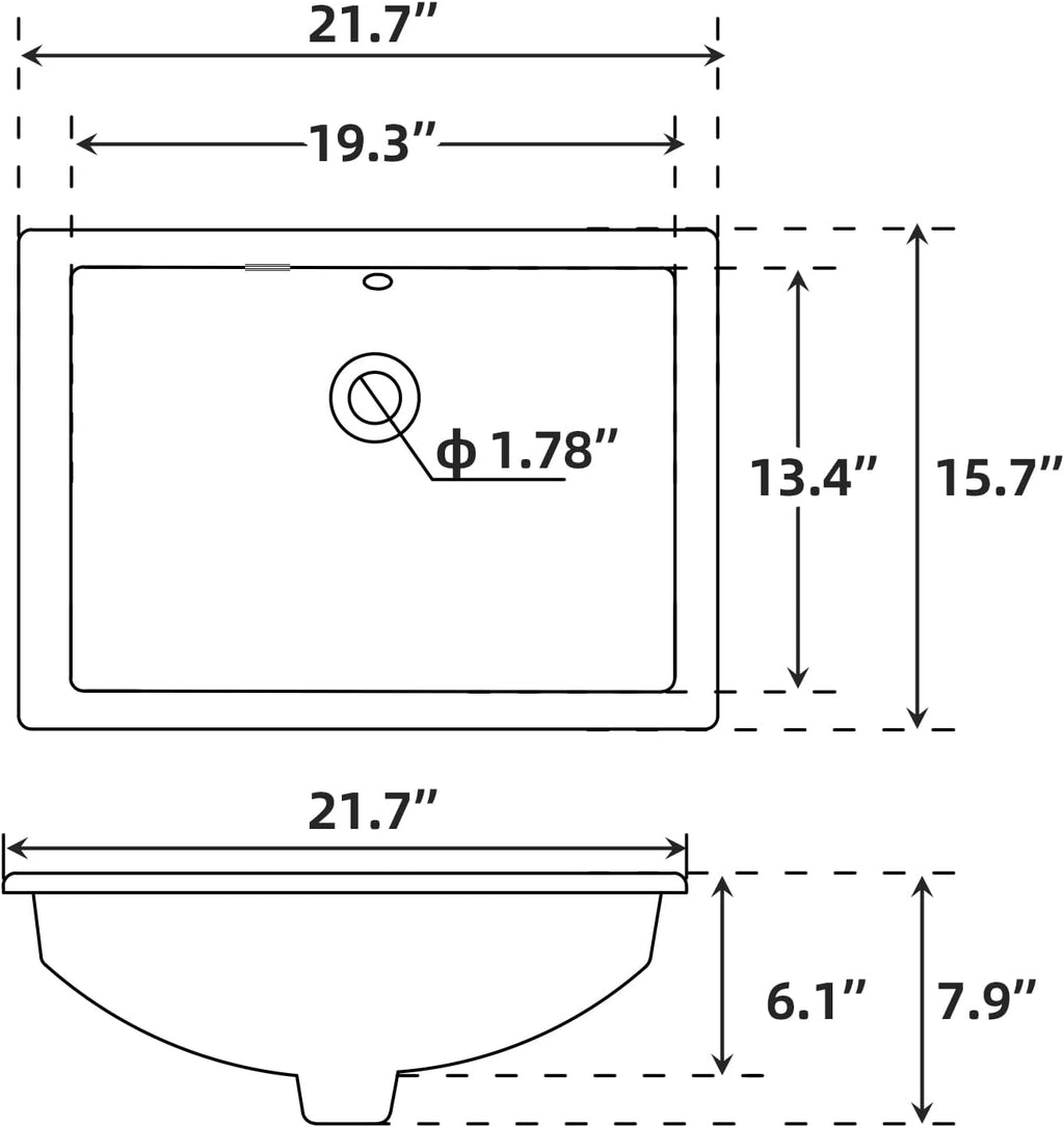 White Ceramic Undermount Rectangular Bathroom Sink