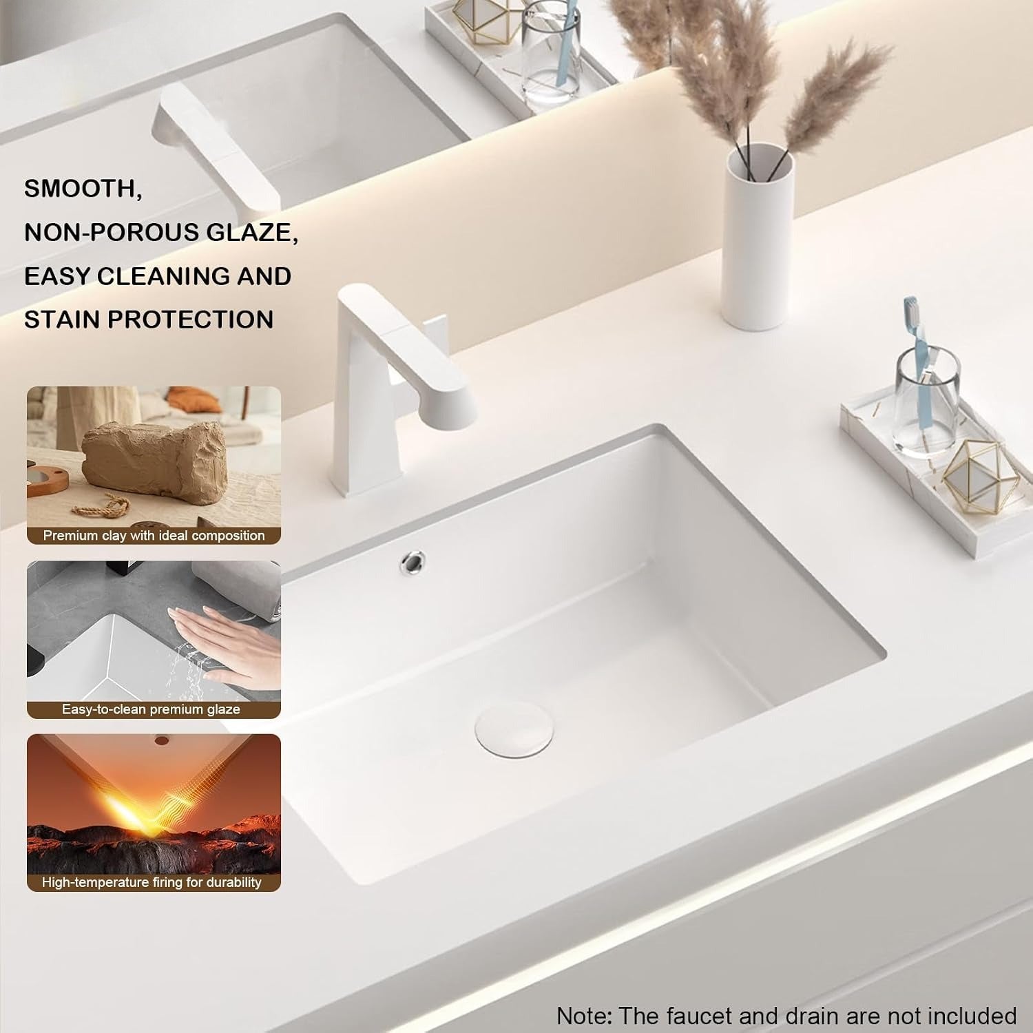 White Ceramic Undermount Rectangular Bathroom Sink