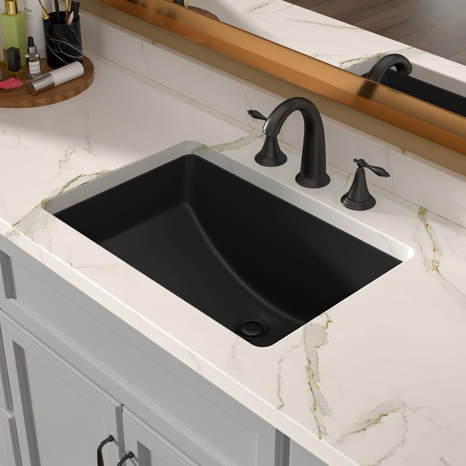 Black Ceramic Rectangular Undermount Bathroom Sink