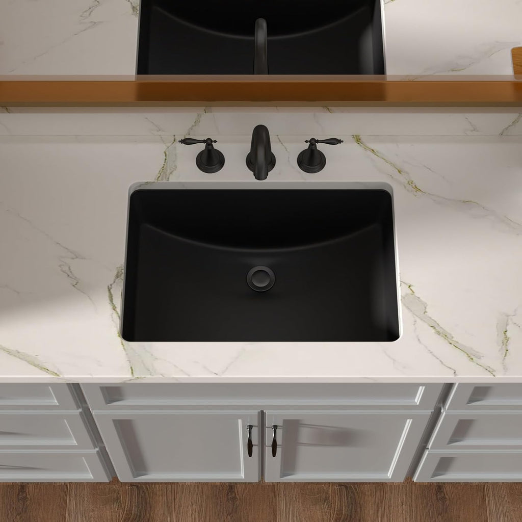 Black Ceramic Rectangular Undermount Bathroom Sink