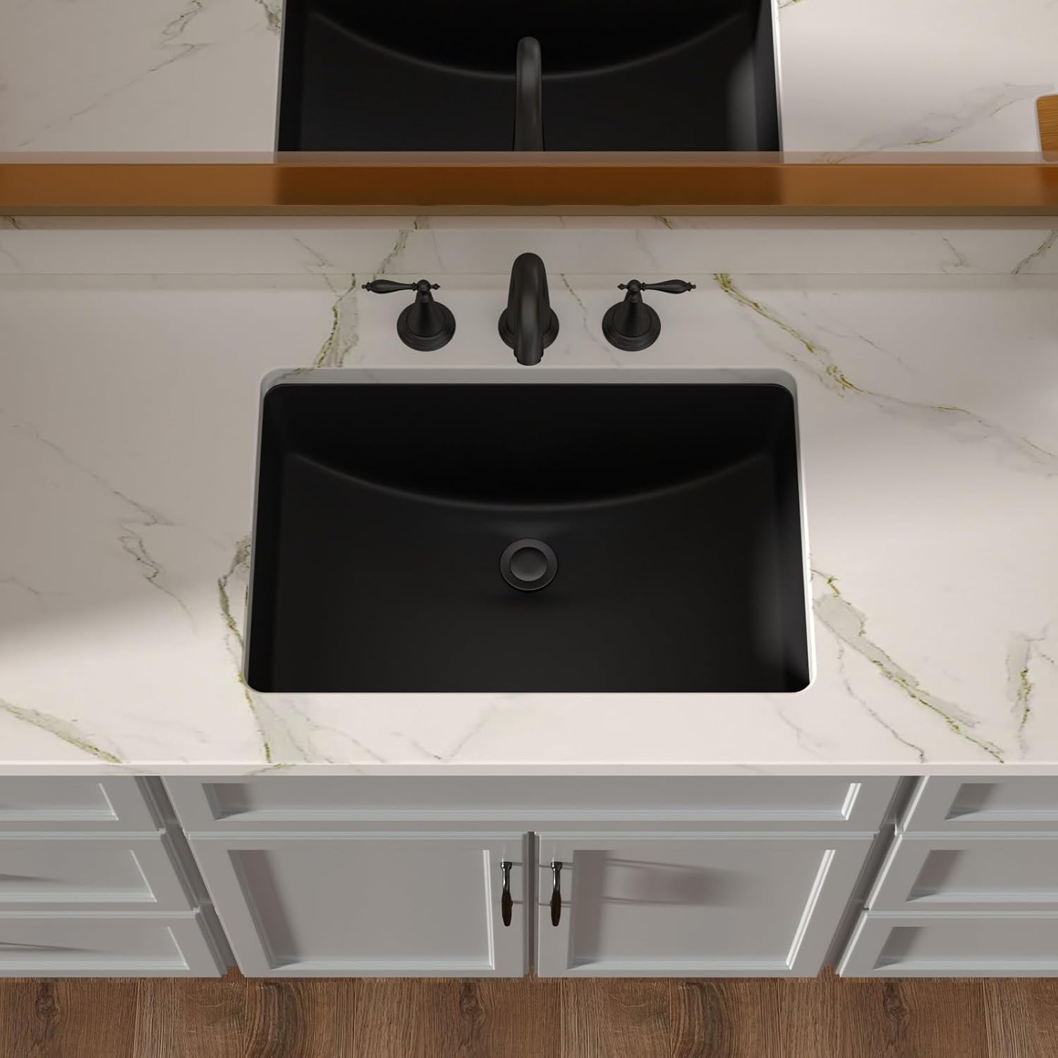 Black Ceramic Rectangular Undermount Bathroom Sink