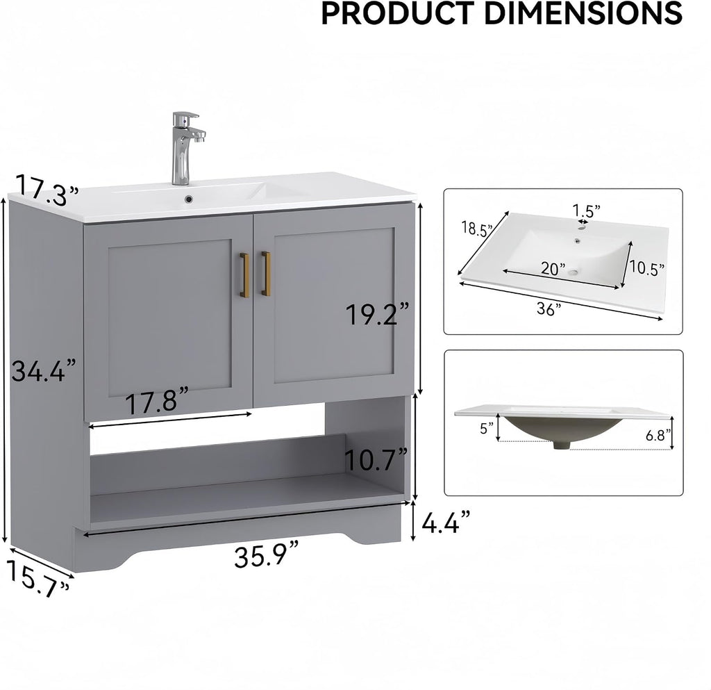 Grey Modern Ceramic Sink Bathroom Vanity