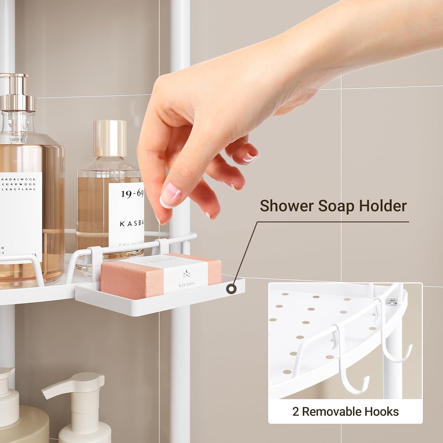 White 3 Tier Corner Standing Shower Caddy