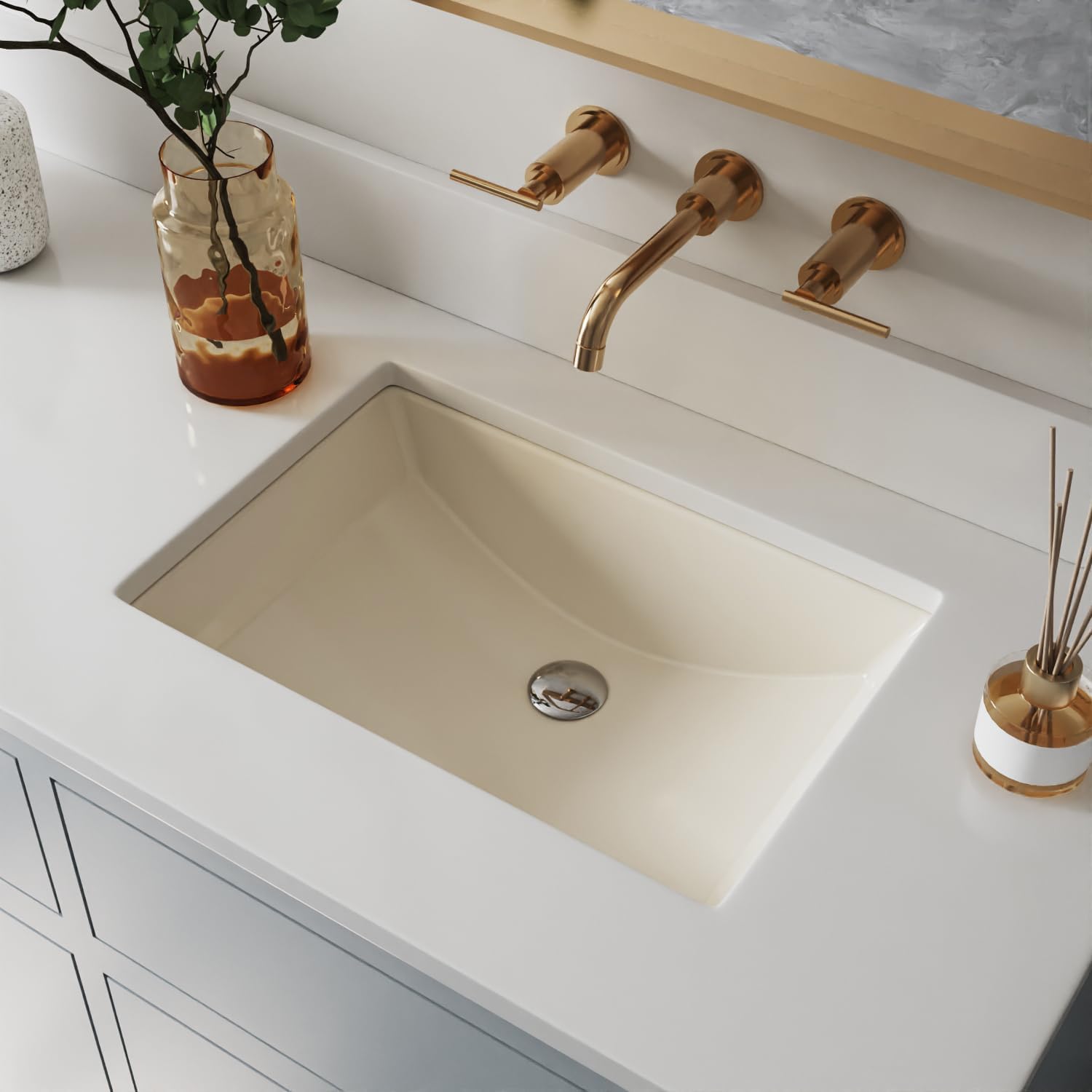 Bone Ceramic Rectangular Undermount Bathroom Sink