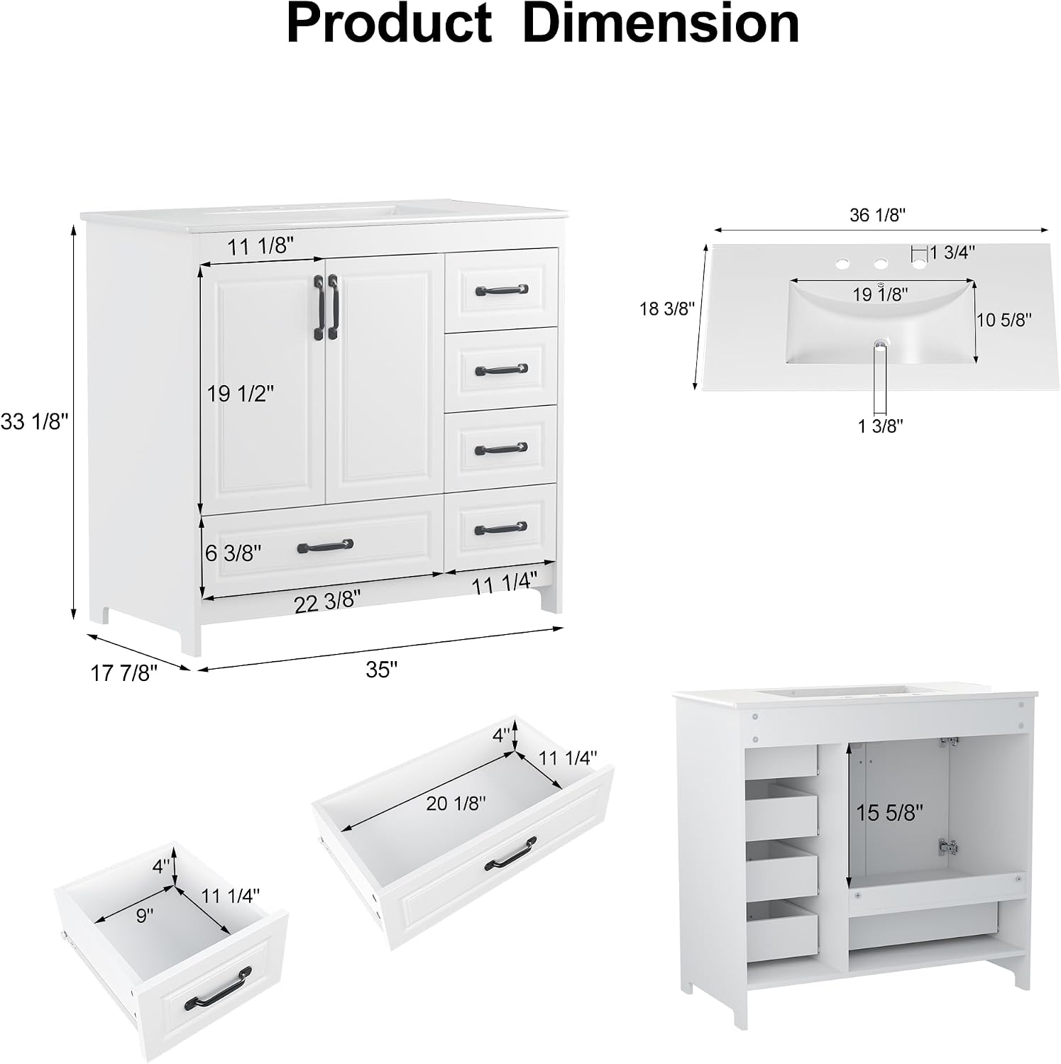 36 Inch White Freestanding Bathroom Vanity