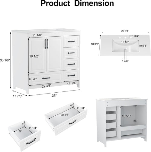 36 Inch White Freestanding Bathroom Vanity
