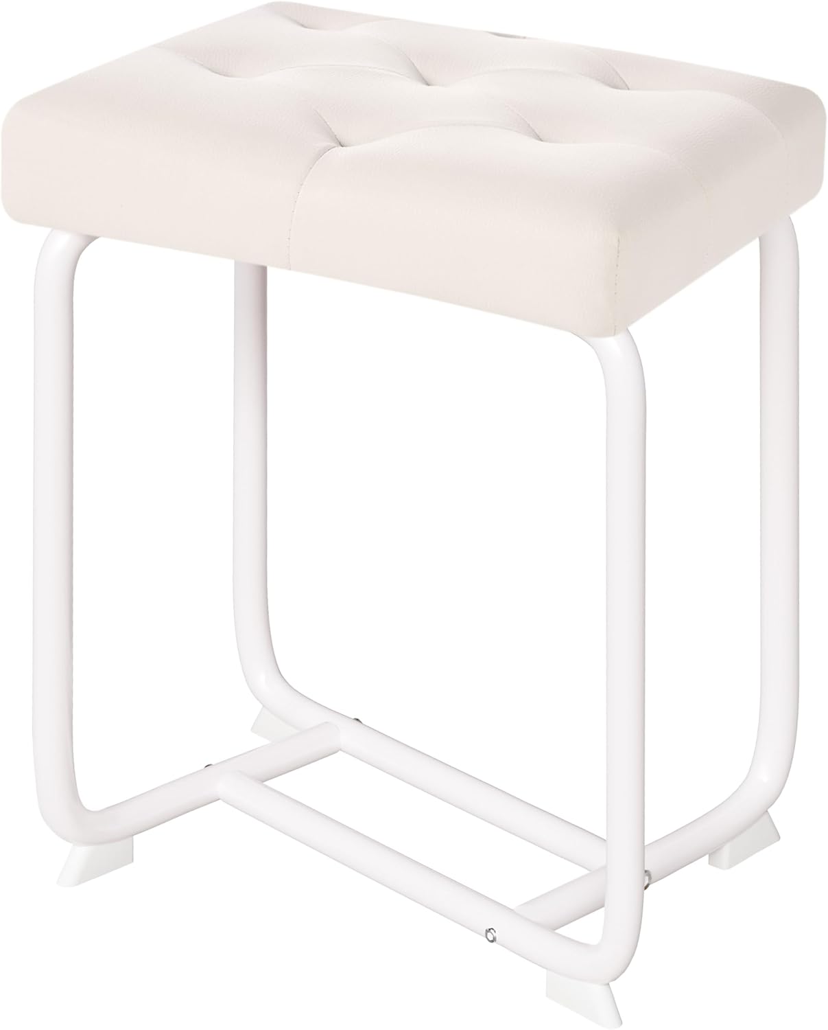 White Leather Padded Modern Vanity Stool