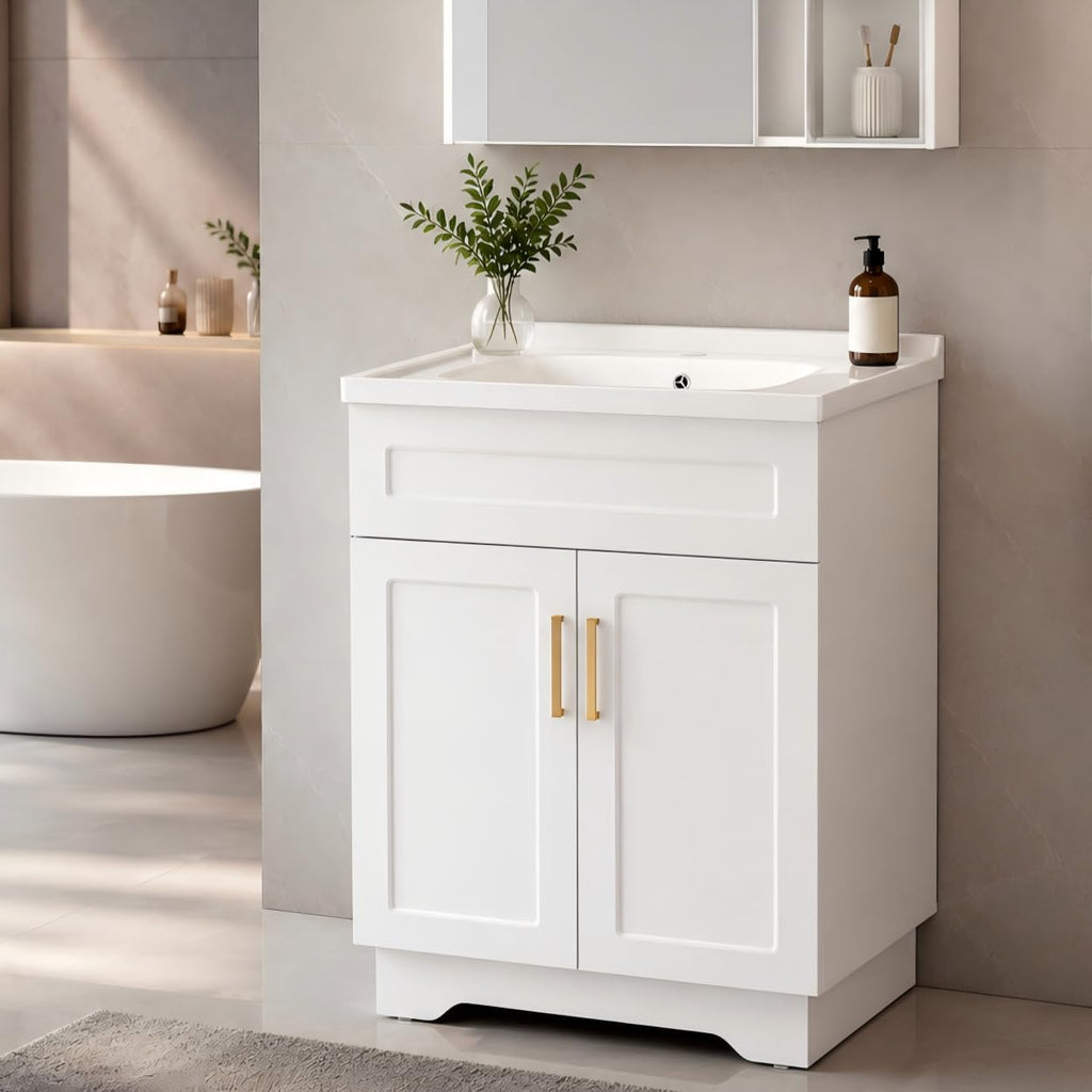 White 24 Inch Wooden Bathroom Vanity Sink