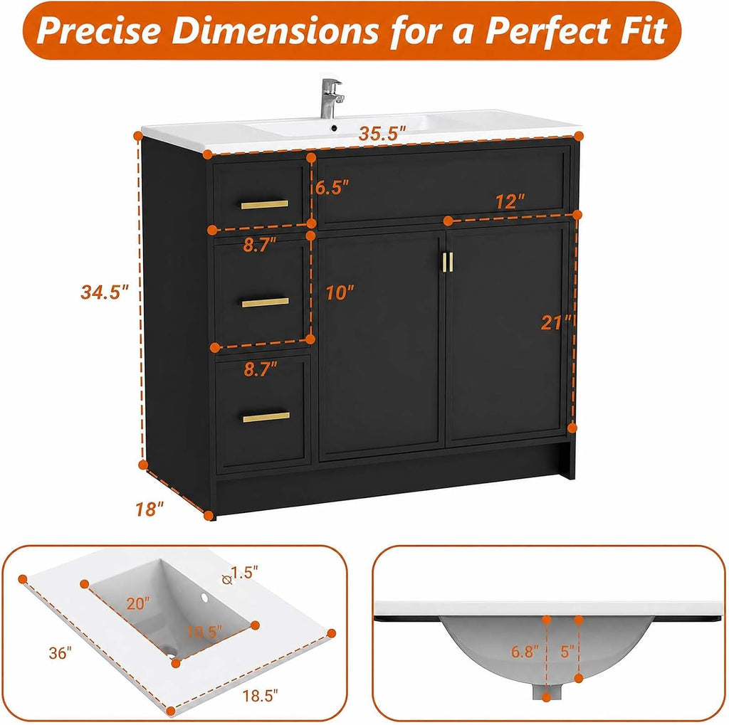 Black 36 Inch Soft Close Bathroom Vanity