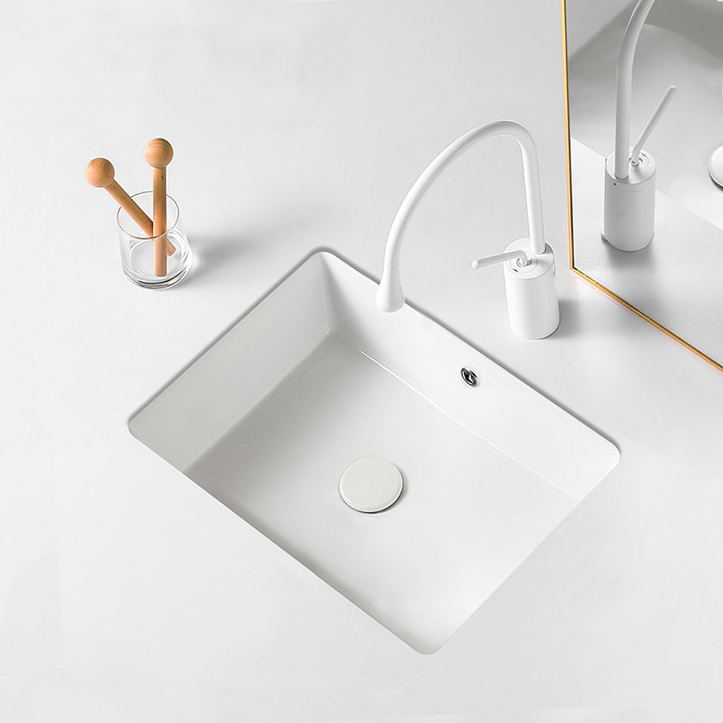 White Ceramic Undermount Rectangular Bathroom Sink