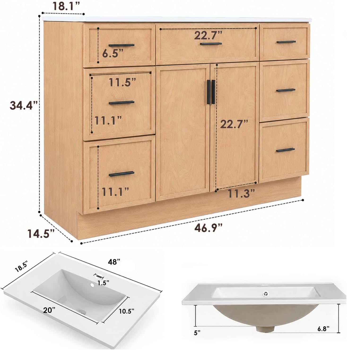 48 Inch Wood Drawer Bathroom Vanity Sink