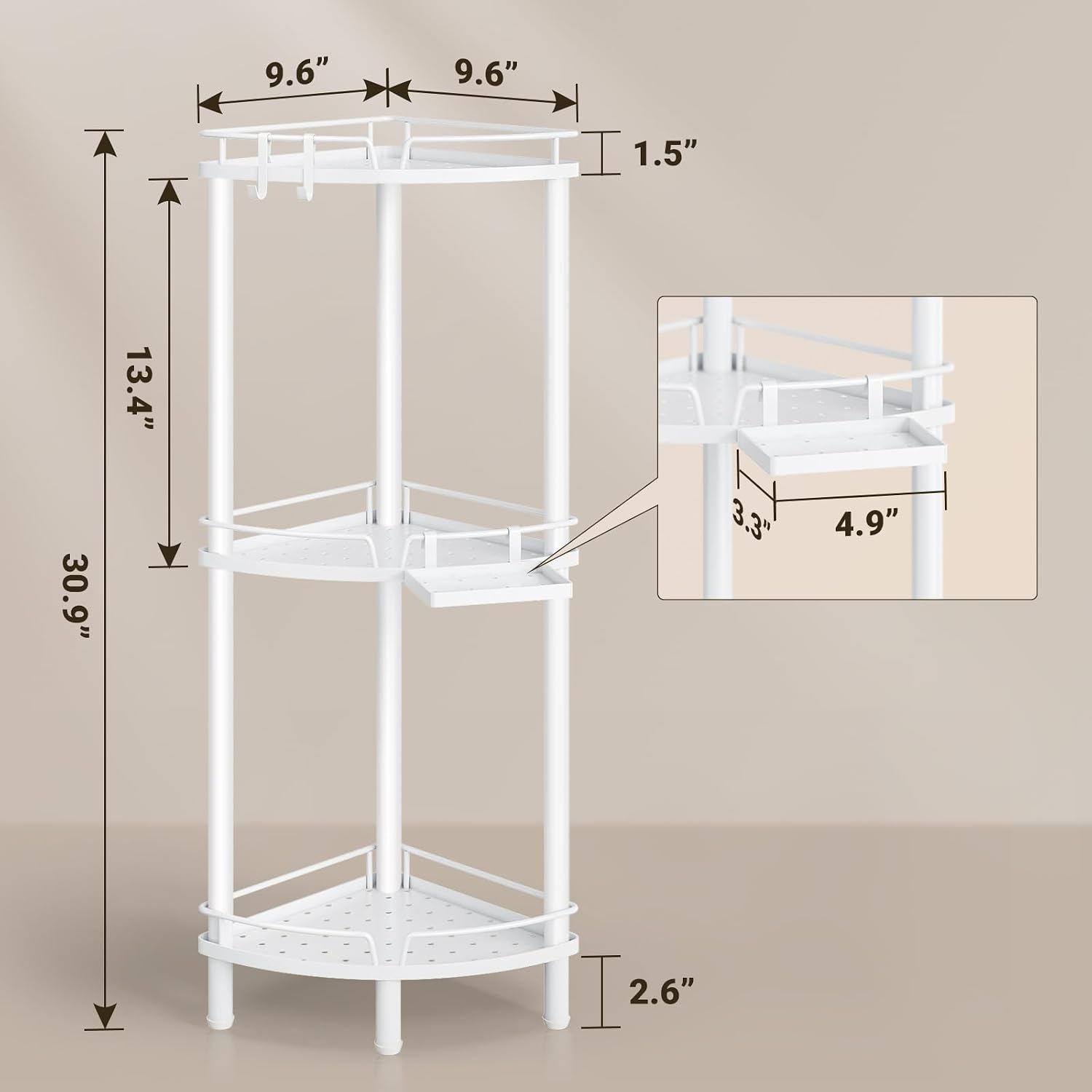 White 3 Tier Corner Standing Shower Caddy