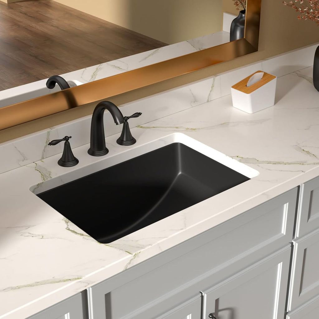 Black Ceramic Rectangular Undermount Bathroom Sink