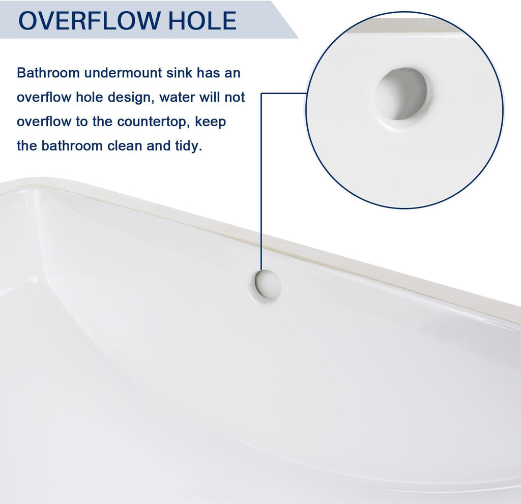 White Ceramic Rectangular Undermount Bathroom Sink