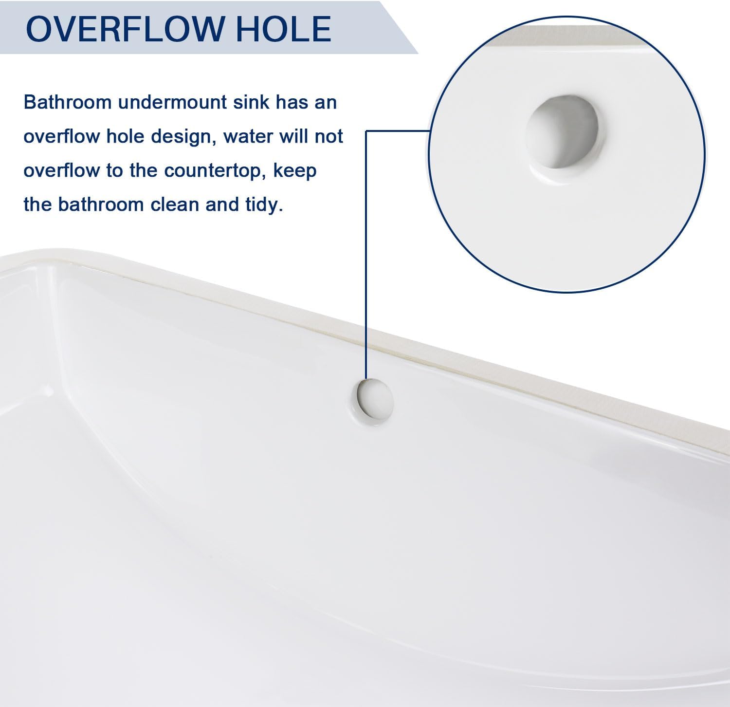 White Ceramic Rectangular Undermount Bathroom Sink