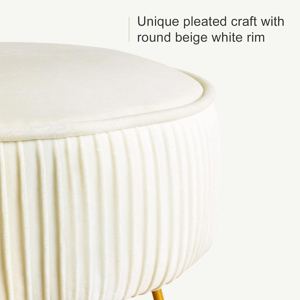 White Pleated Velvet Metal Leg Vanity Stool
