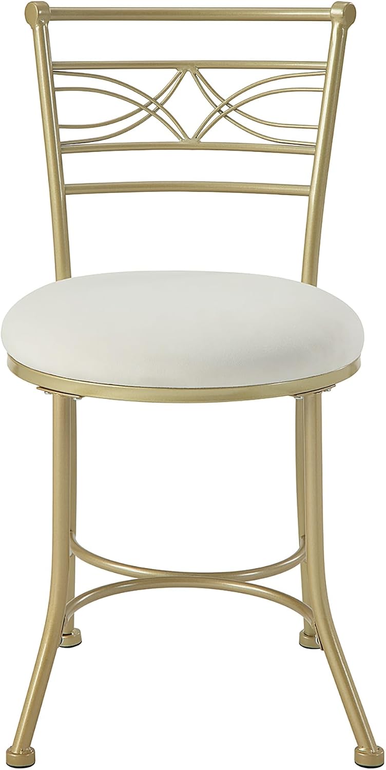 Gold Iron White Cushioned Art Vanity Stool