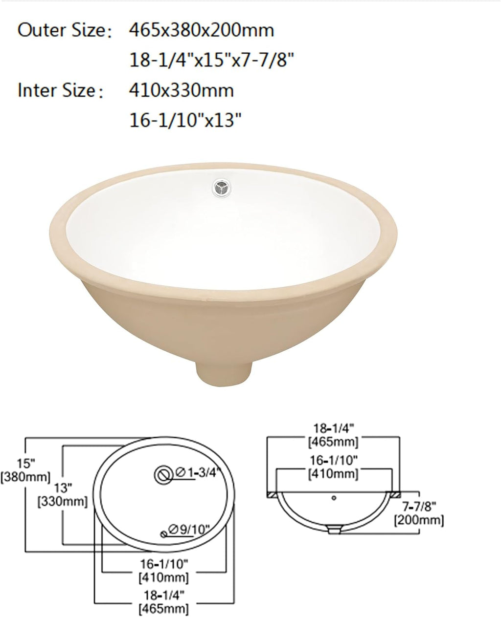 White Ceramic Oval Undermount Bathroom Sink