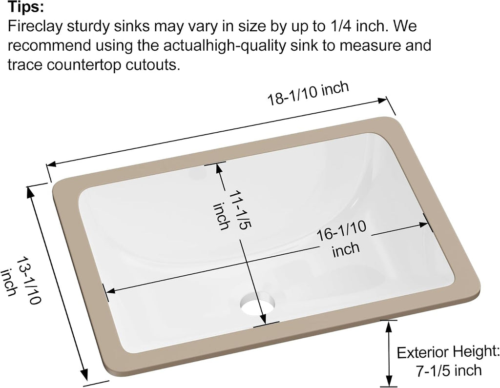 White Porcelain Rectangular Undermount Bathroom Sink