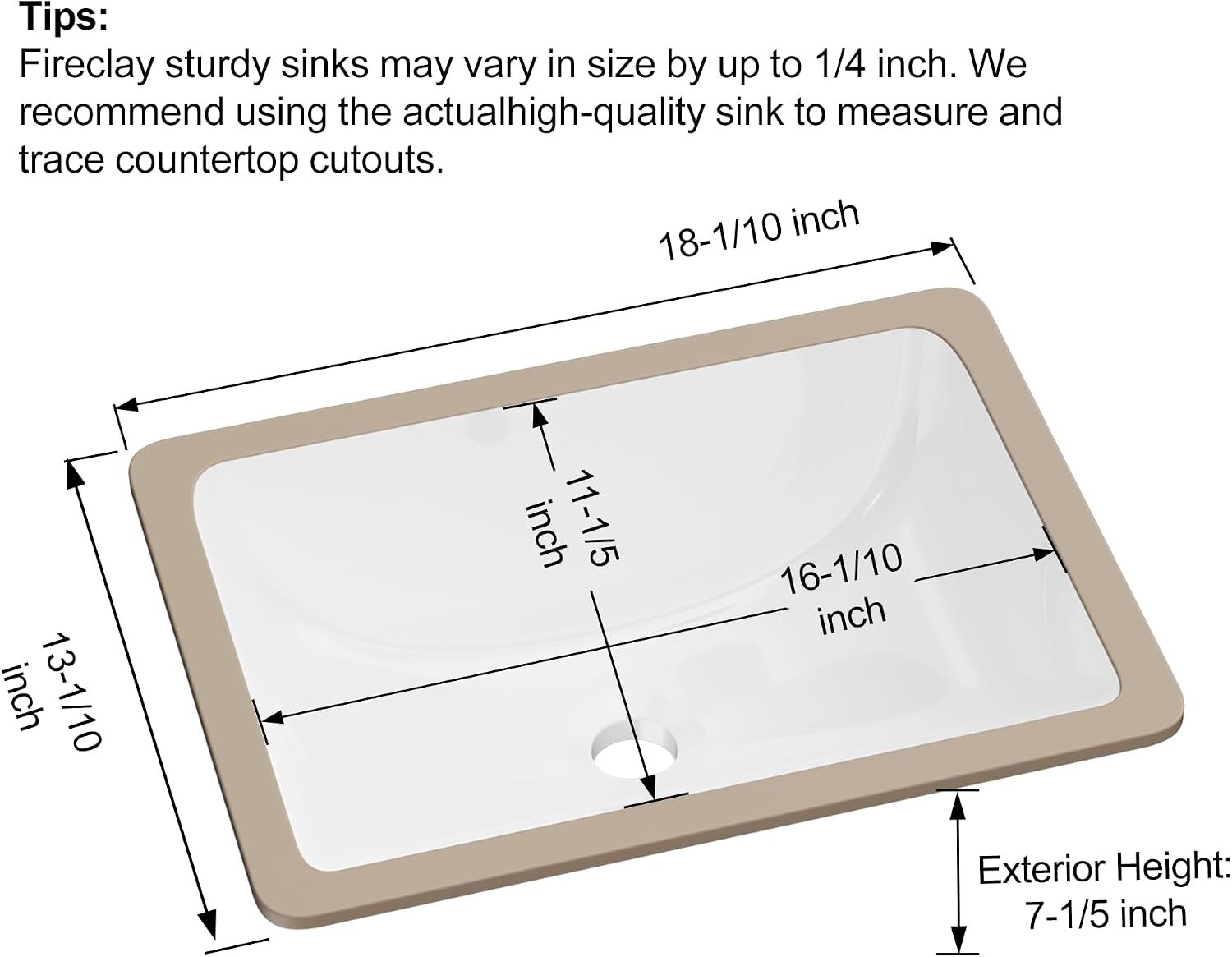 White Porcelain Rectangular Undermount Bathroom Sink