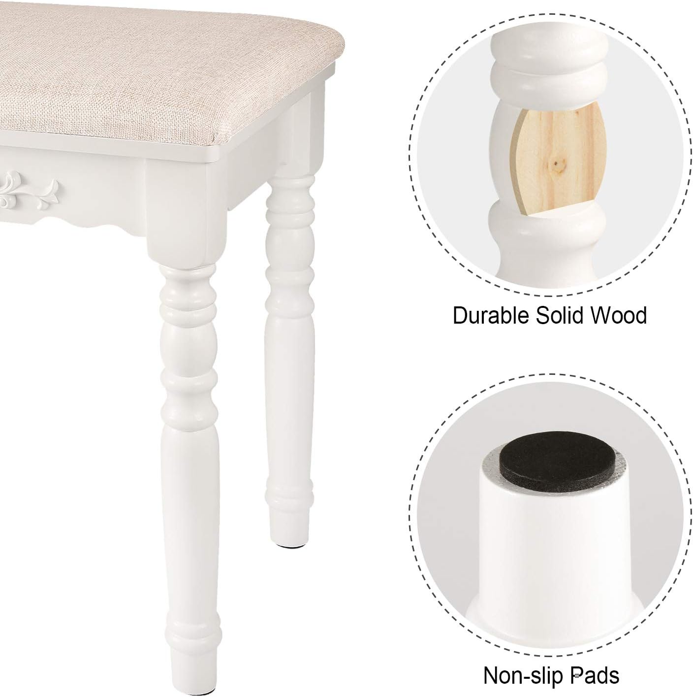 White Oak Wood Concave Modern Vanity Stool