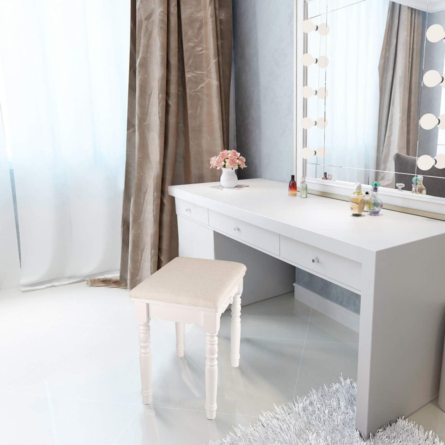 White Oak Wood Concave Modern Vanity Stool