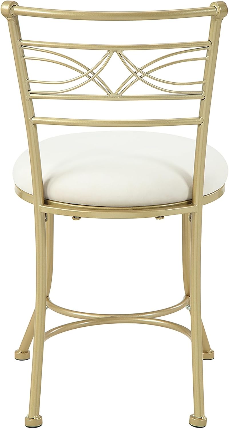 Gold Iron White Cushioned Art Vanity Stool