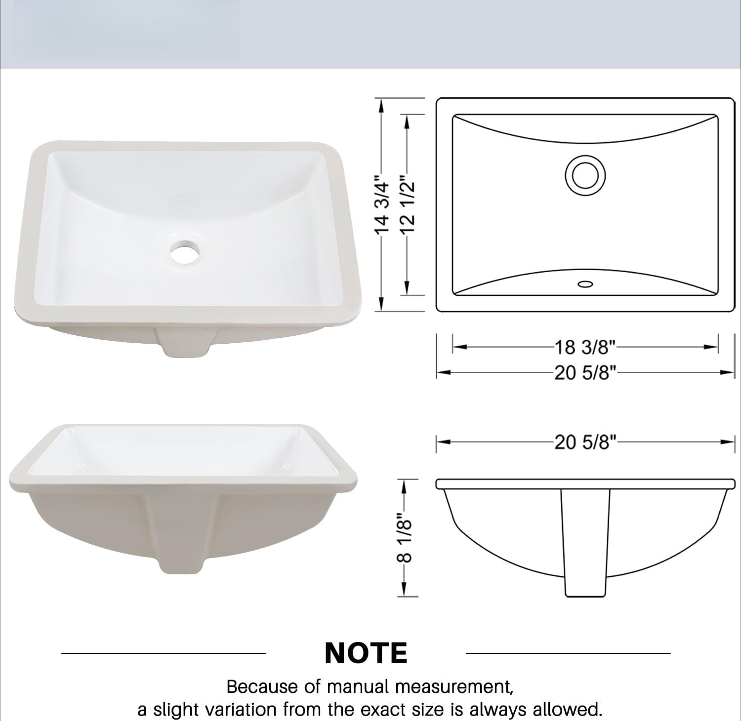 White Ceramic Rectangular Undermount Bathroom Sink