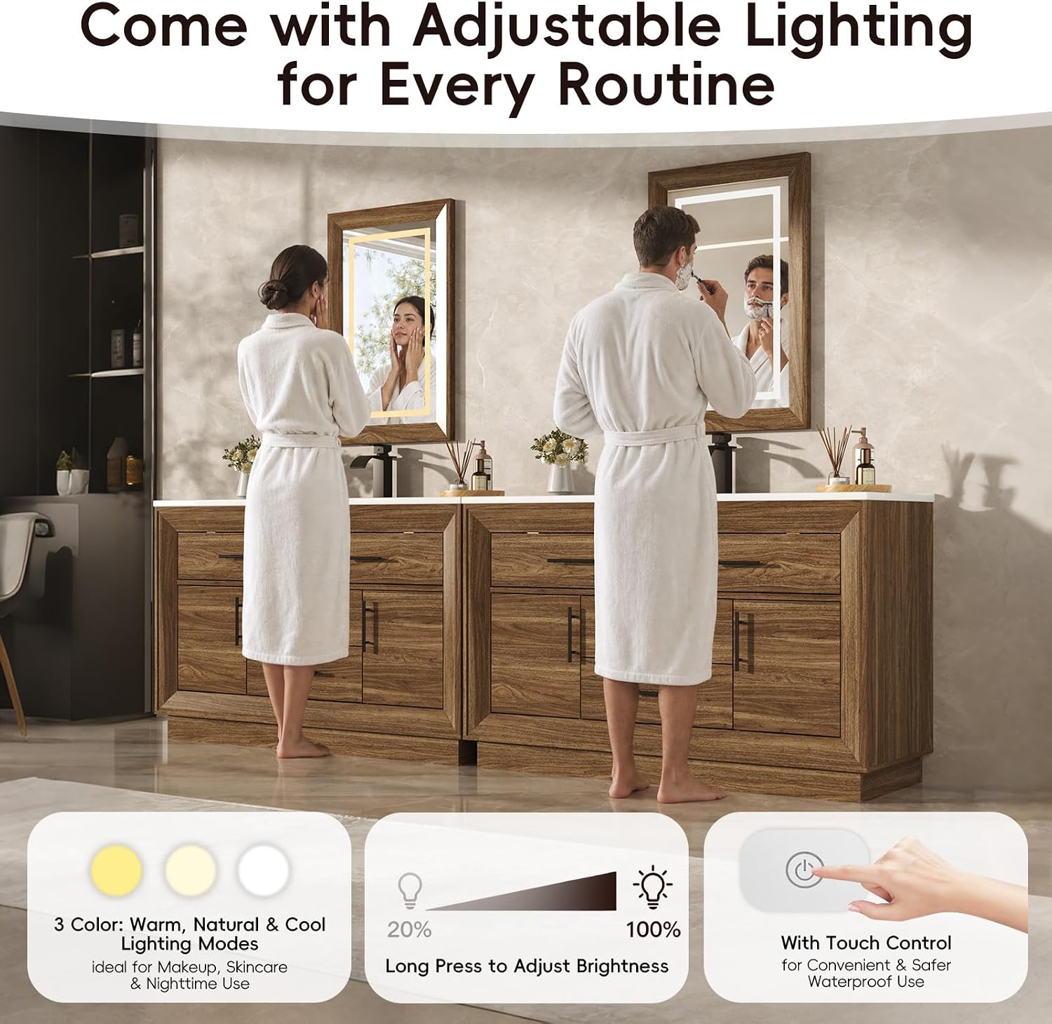 48 Inch Rustic Brown LED Bathroom Vanity