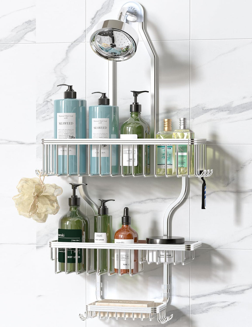 Silver 3 Tier Aluminum Hanging Shower Caddy