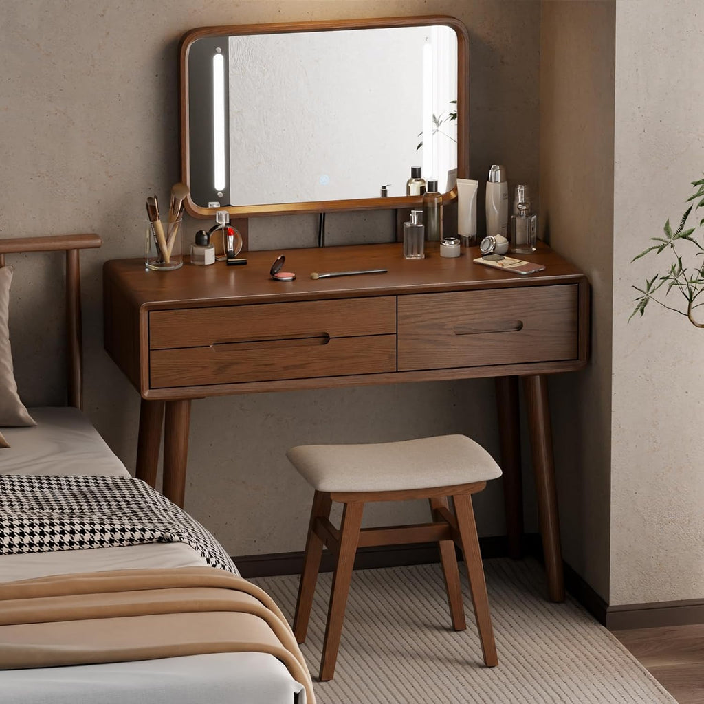 Walnut Solid Wood Padded Vanity Stool
