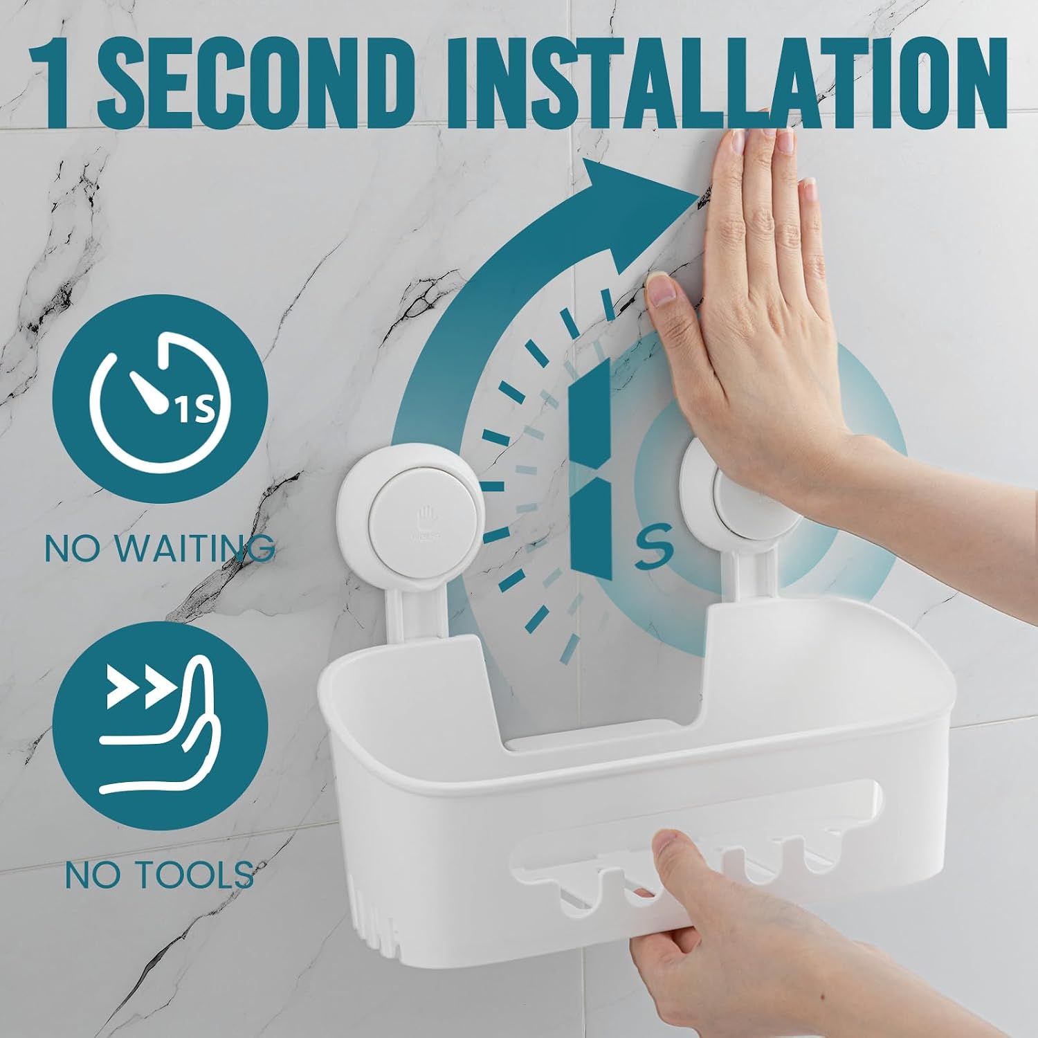 White Suction Shower Caddy 2 Pack Waterproof