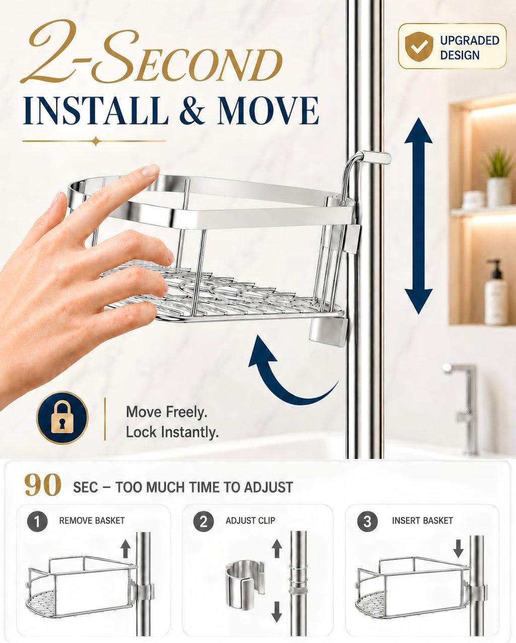 Silver Tension Pole 4 Tier Shower Corner Caddy