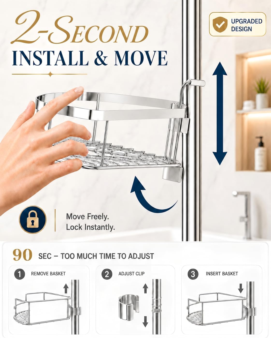 Silver Tension Pole 4 Tier Shower Corner Caddy