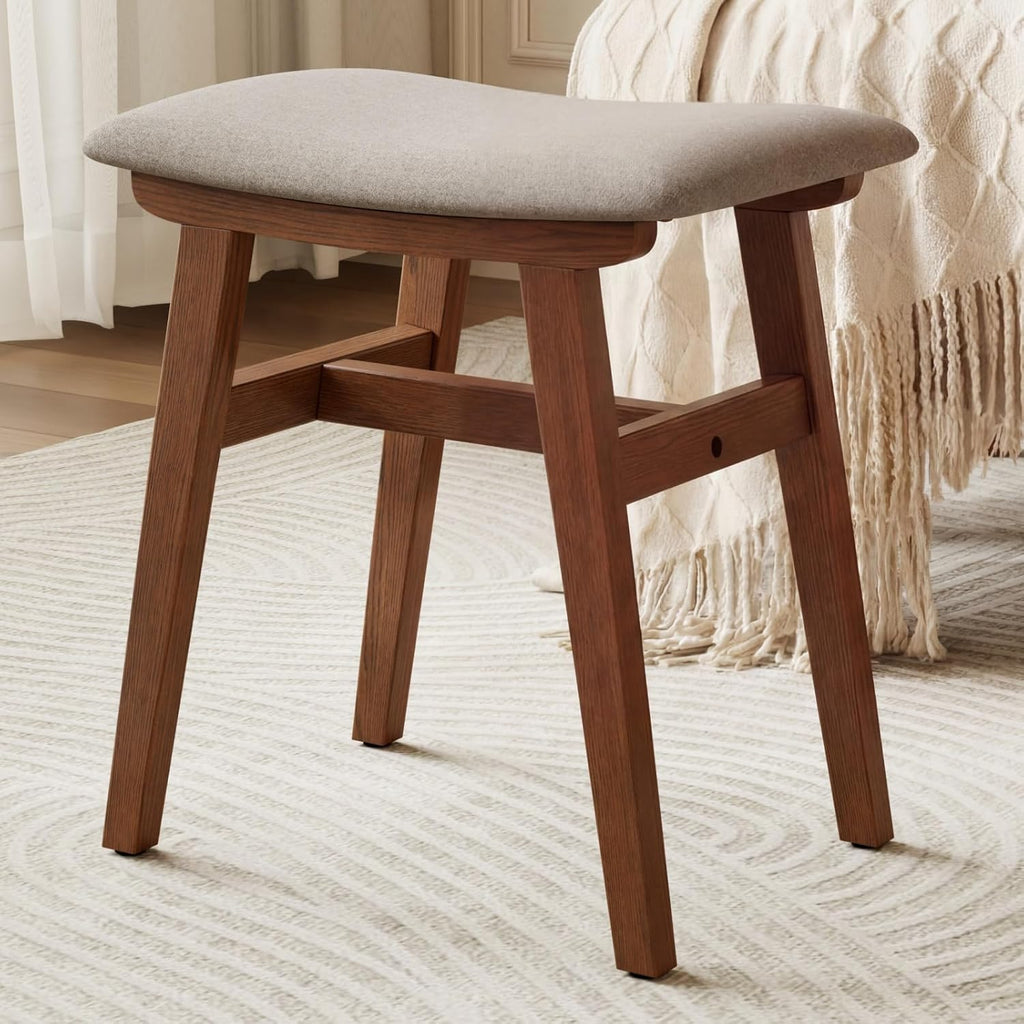Walnut Solid Wood Padded Vanity Stool