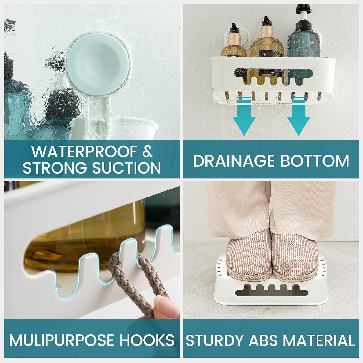 White Suction Shower Caddy 2 Pack Waterproof