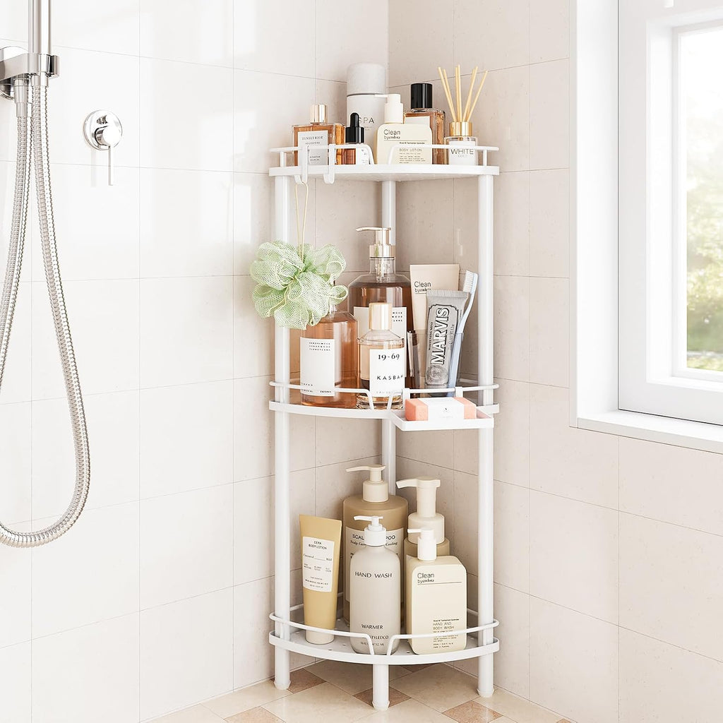 White 3 Tier Corner Standing Shower Caddy