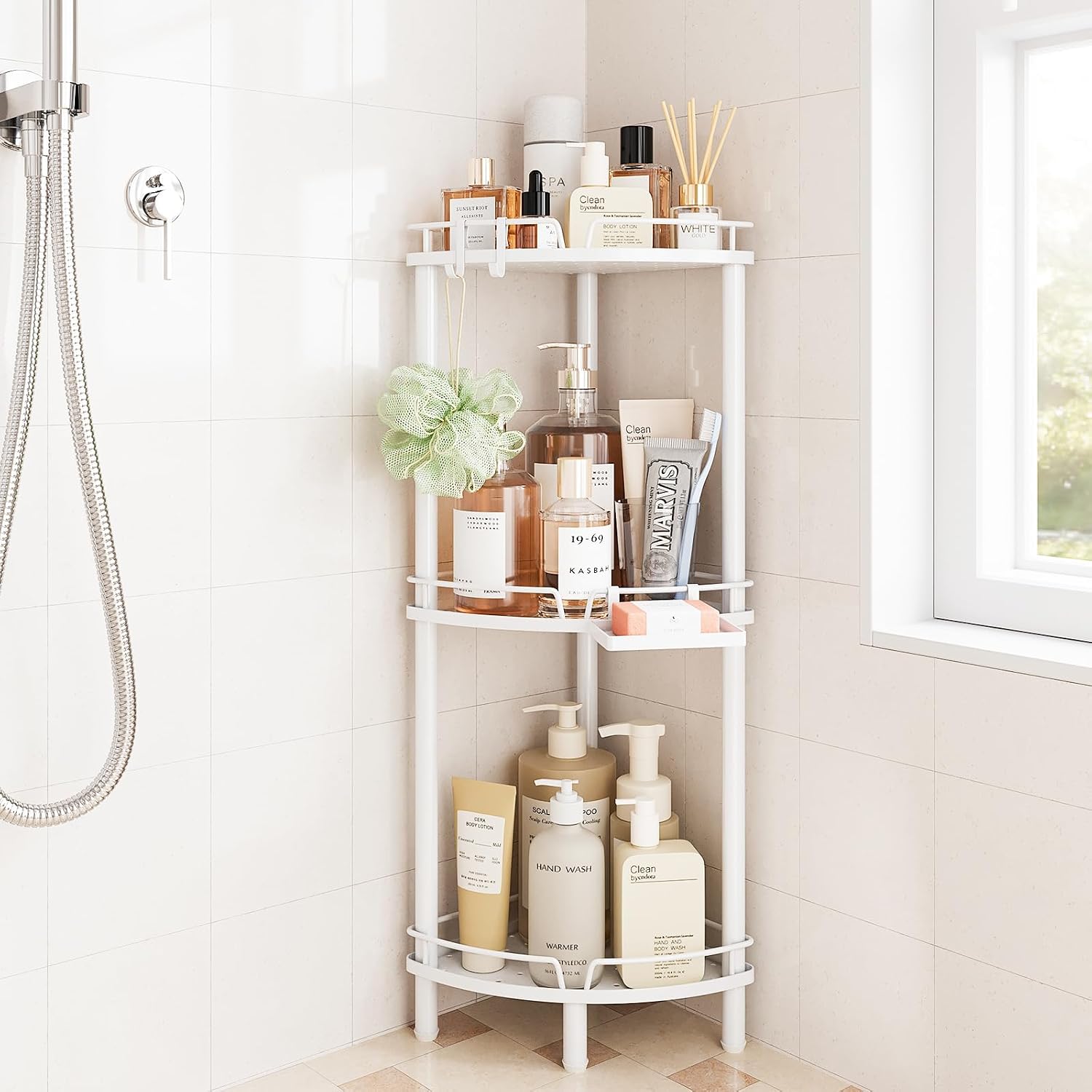 White 3 Tier Corner Standing Shower Caddy