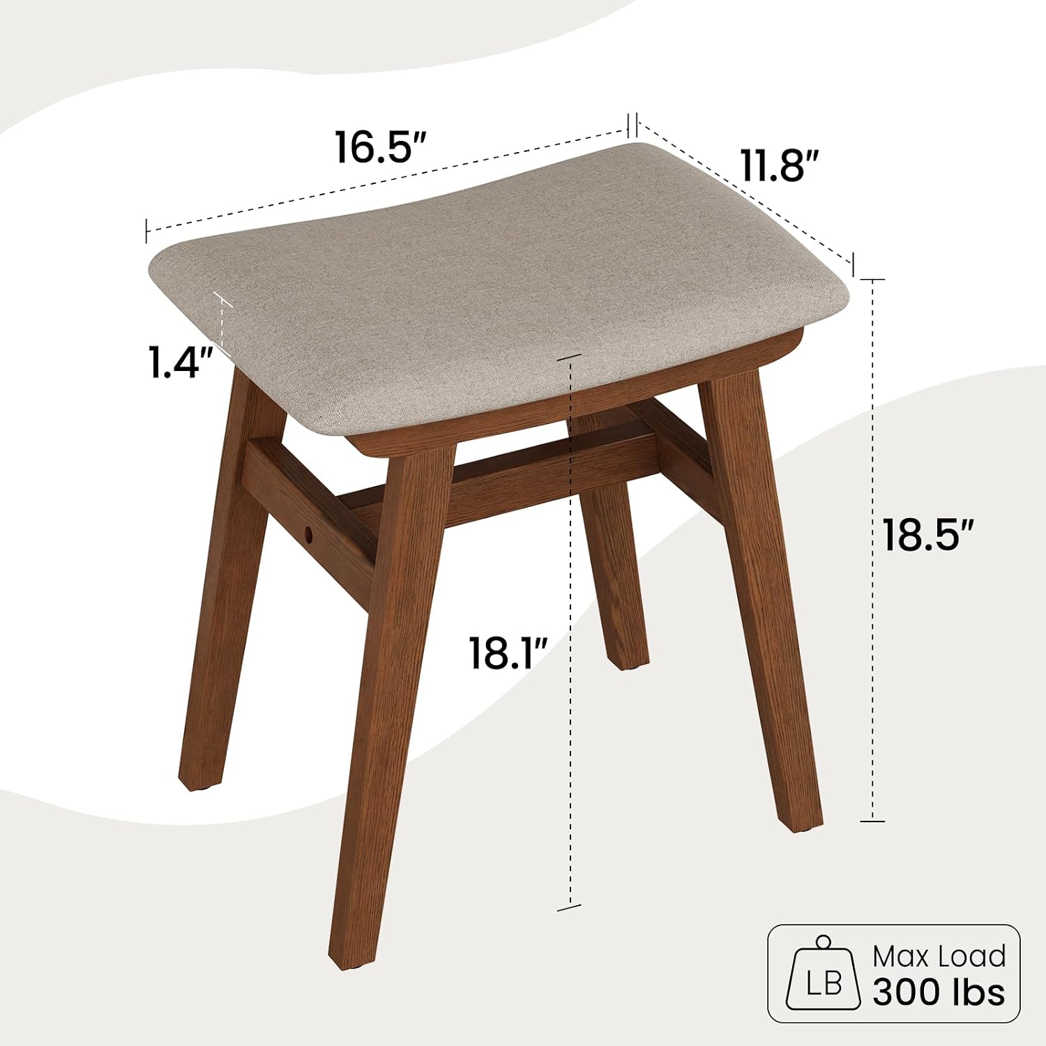Walnut Solid Wood Padded Vanity Stool