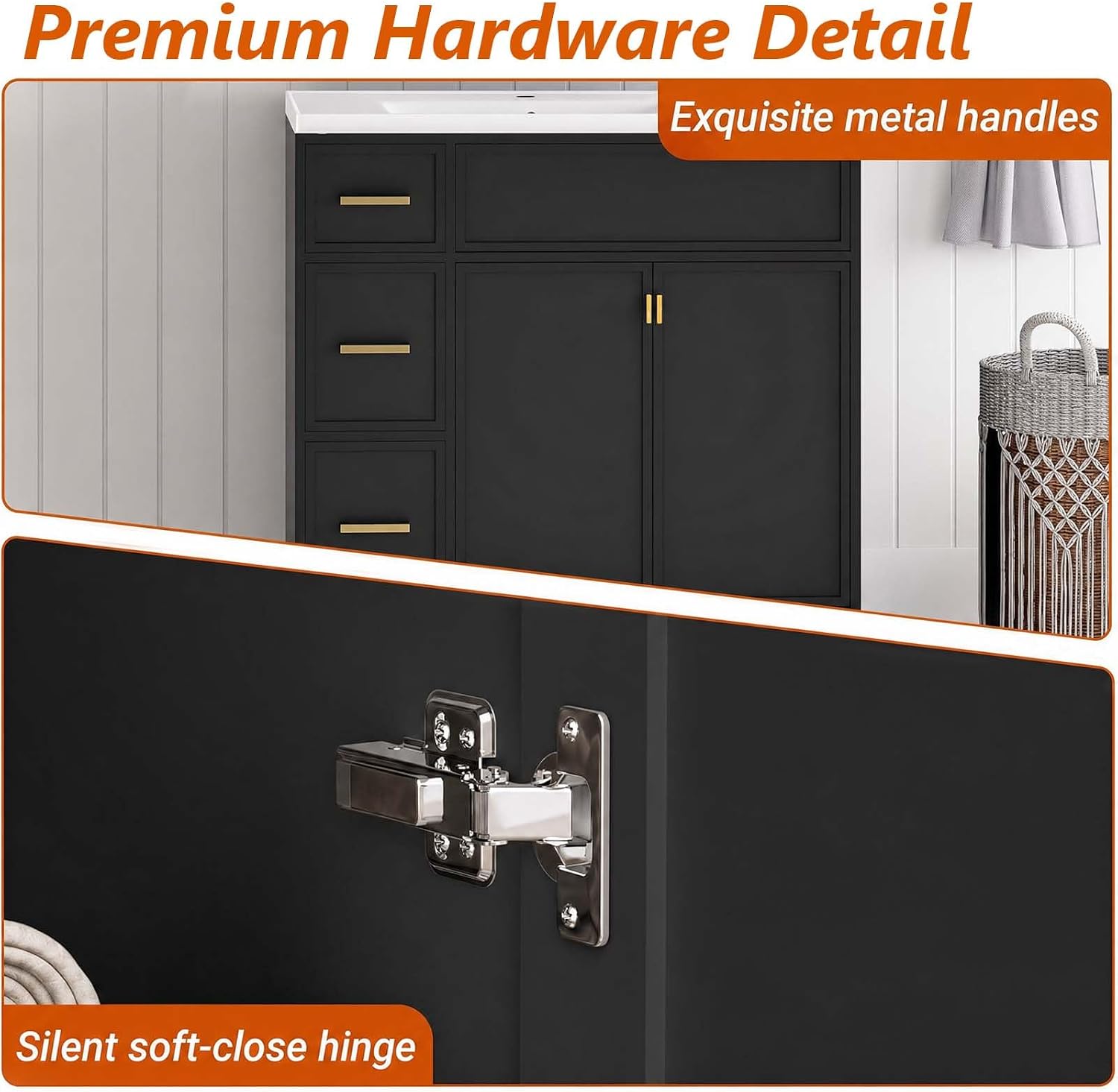 Black 36 Inch Soft Close Bathroom Vanity