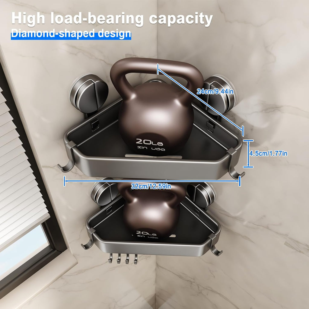 Gray No Drill Suction Corner Shower Shelves