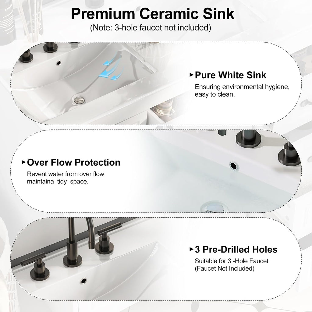 36 Inch White Freestanding Bathroom Vanity