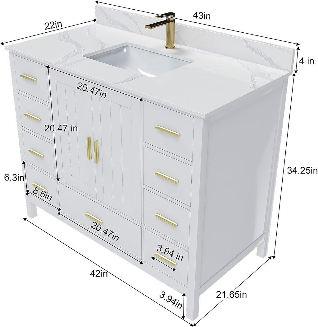 42 Inch Carrara White Quartz Vanity Cabinet