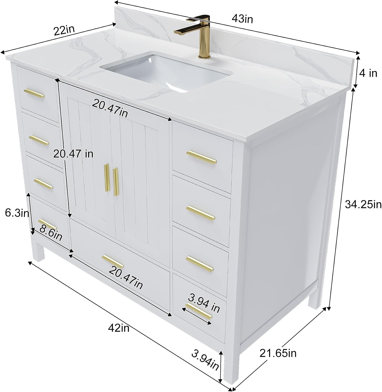 42 Inch Carrara White Quartz Vanity Cabinet
