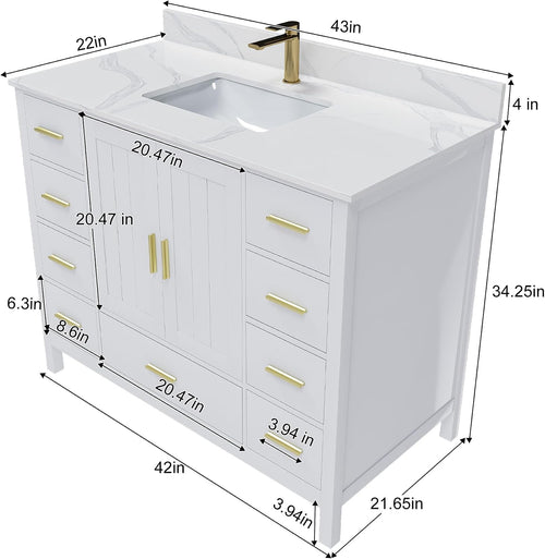 42 Inch Carrara White Quartz Vanity Cabinet