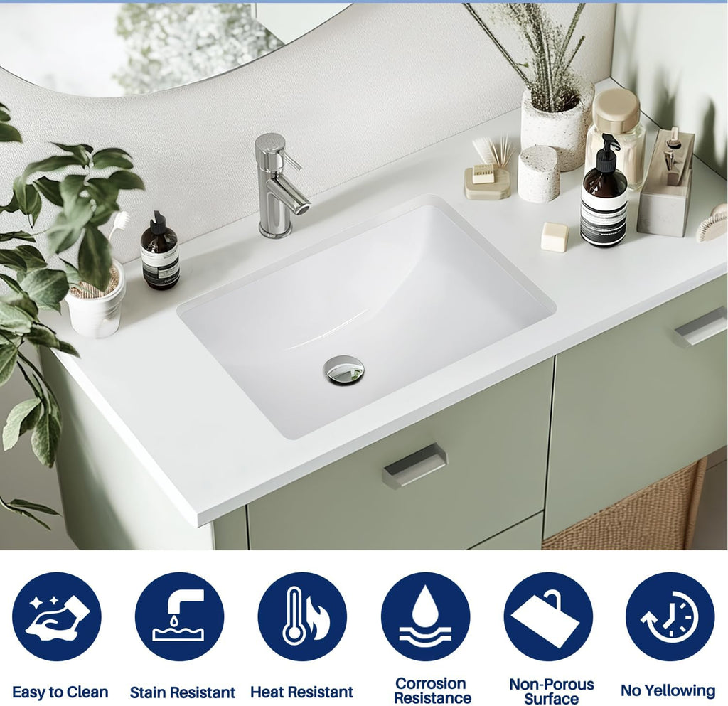 White Ceramic Rectangular Undermount Bathroom Sink